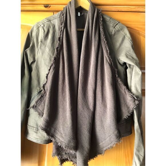 Free People Coated Denim & Knit Sweater Draped Front Moto Jacket 8 - Picture 7 of 15